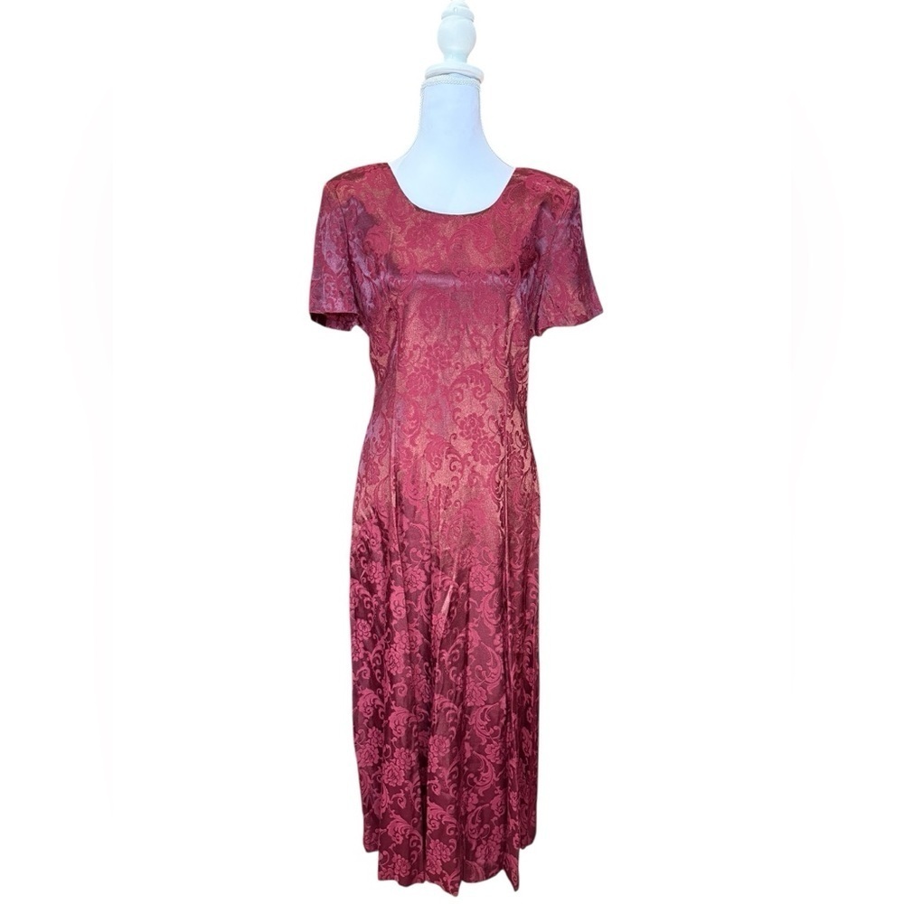 Vintage Another Time Women’s Maroon Satin Maxi Dress Size 8 Holiday Formal Party